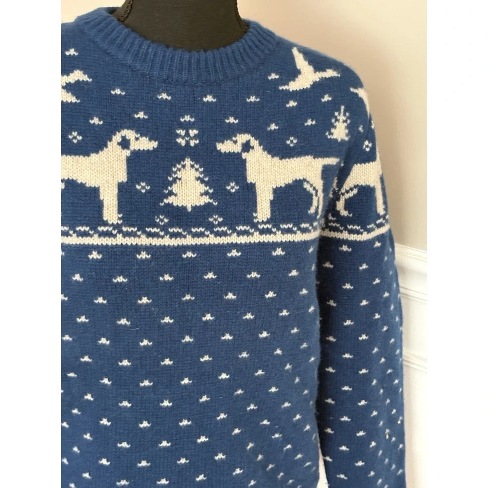 J.Crew 100% Wool Labrador Dog Blue Sweater Fair Isle Winter Duck Size Medium